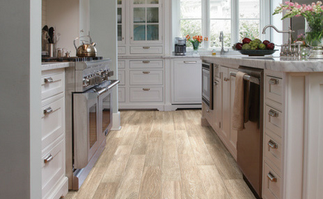 Tile Planks in Light Color in Traditional Modern White Kitchen